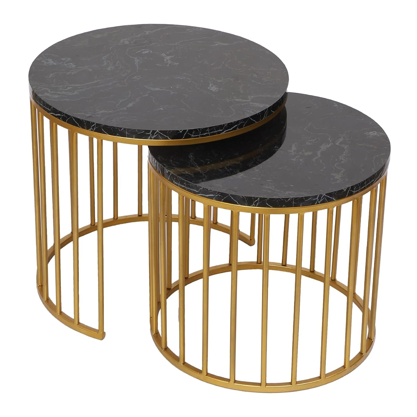 Amaya Decors Round Gold & Black Metal & Wood Nesting Table Set of 2
