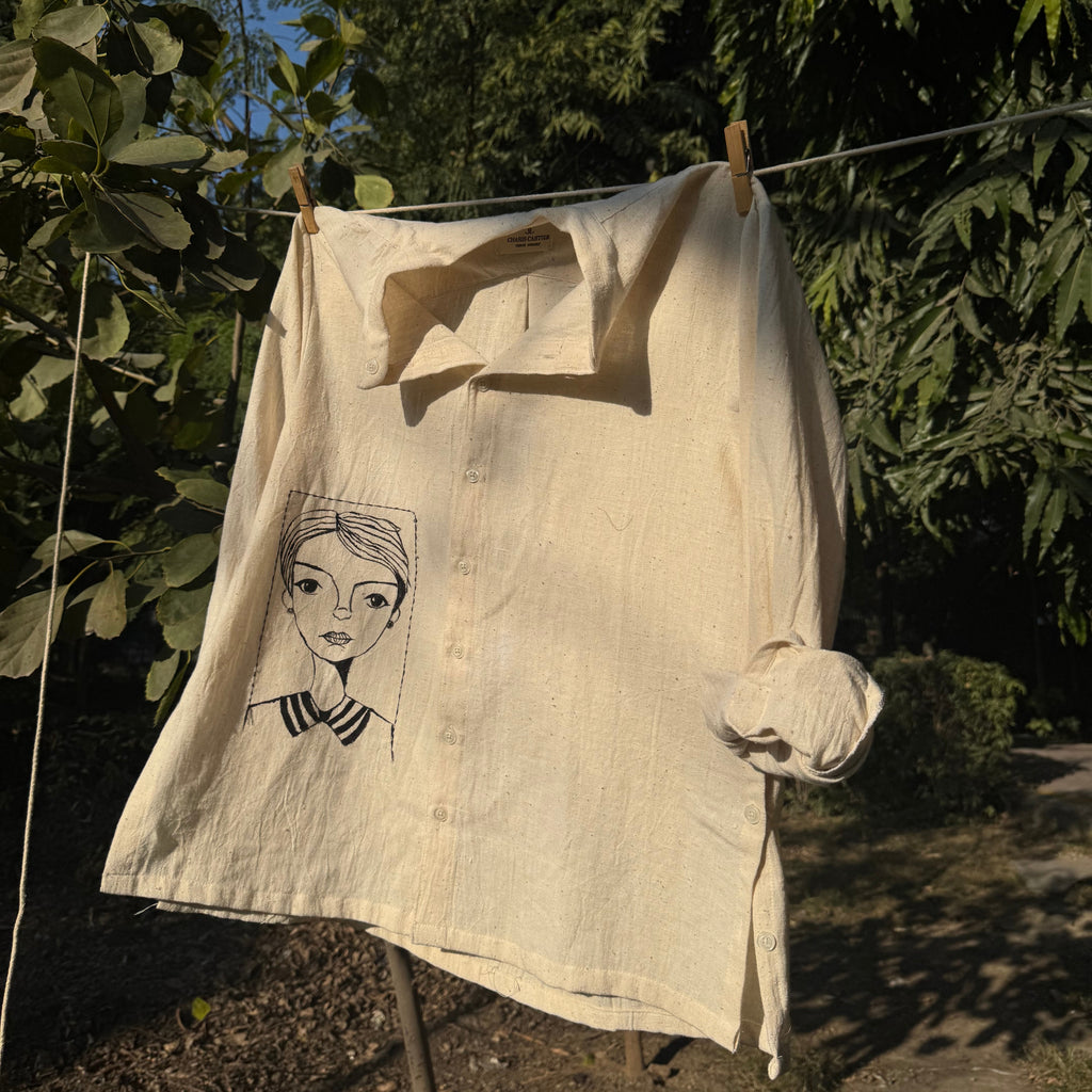 Handpainted  shirt , with Kantha embroidery