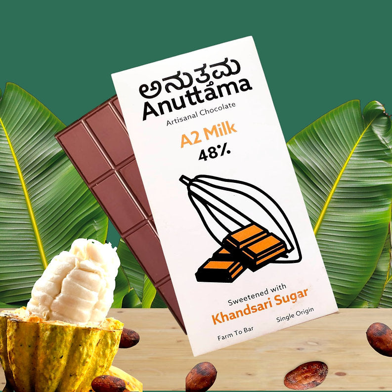 A2 Milk ( Dark Milk) | 48% Cocoa|Khandsari Sugar Sweetened |50g | Pack of 2