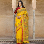 Madhubani Hand-Painted Pure Linen Saree