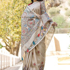 Madhubani Hand-Painted Krishna Raas Tussar Silk Saree