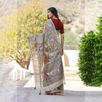 Madhubani Hand-Painted Krishna Raas Tussar Silk Saree