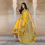 Madhubani Hand-Painted Pure Linen Saree