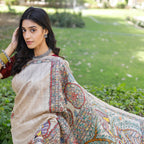 Madhubani Hand-Painted Krishna Raas Tussar Silk Saree