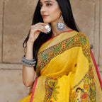 Madhubani Hand-Painted Pure Linen Saree