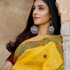 Madhubani Hand-Painted Pure Linen Saree