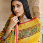 Madhubani Hand-Painted Pure Linen Saree