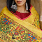 Madhubani Hand-Painted Pure Linen Saree