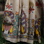 Madhubani Hand-Painted Krishna Raas Tussar Silk Saree