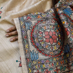 Madhubani Hand-Painted Krishna Raas Tussar Silk Saree