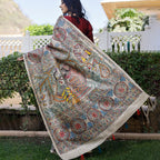 Madhubani Hand-Painted Krishna Raas Tussar Silk Saree