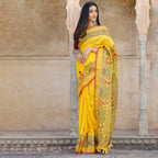 Madhubani Hand-Painted Pure Linen Saree