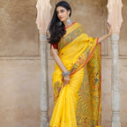 Madhubani Hand-Painted Pure Linen Saree