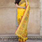 Madhubani Hand-Painted Pure Linen Saree