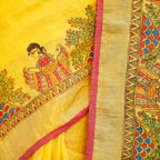 Madhubani Hand-Painted Pure Linen Saree