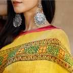 Madhubani Hand-Painted Pure Linen Saree