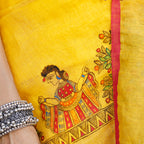 Madhubani Hand-Painted Pure Linen Saree