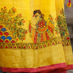 Madhubani Hand-Painted Pure Linen Saree