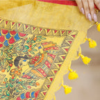 Madhubani Hand-Painted Pure Linen Saree