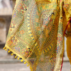 Madhubani Hand-Painted Pure Linen Saree