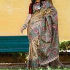 Madhubani Hand-Painted Durga Incarnations Tussar Ghicha Silk Saree