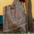 Madhubani Hand-Painted Durga Incarnations Tussar Ghicha Silk Saree