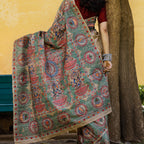 Madhubani Hand-Painted Durga Incarnations Tussar Ghicha Silk Saree