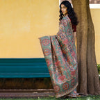 Madhubani Hand-Painted Durga Incarnations Tussar Ghicha Silk Saree