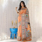 Madhubani Hand-Painted Shiv Parvati Tussar Silk Saree