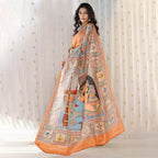 Madhubani Hand-Painted Shiv Parvati Tussar Silk Saree