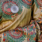 Madhubani Hand-Painted Durga Incarnations Tussar Ghicha Silk Saree
