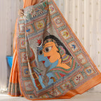 Madhubani Hand-Painted Shiv Parvati Tussar Silk Saree