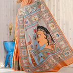 Madhubani Hand-Painted Shiv Parvati Tussar Silk Saree
