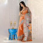 Madhubani Hand-Painted Shiv Parvati Tussar Silk Saree