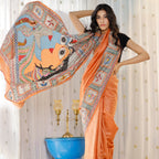 Madhubani Hand-Painted Shiv Parvati Tussar Silk Saree