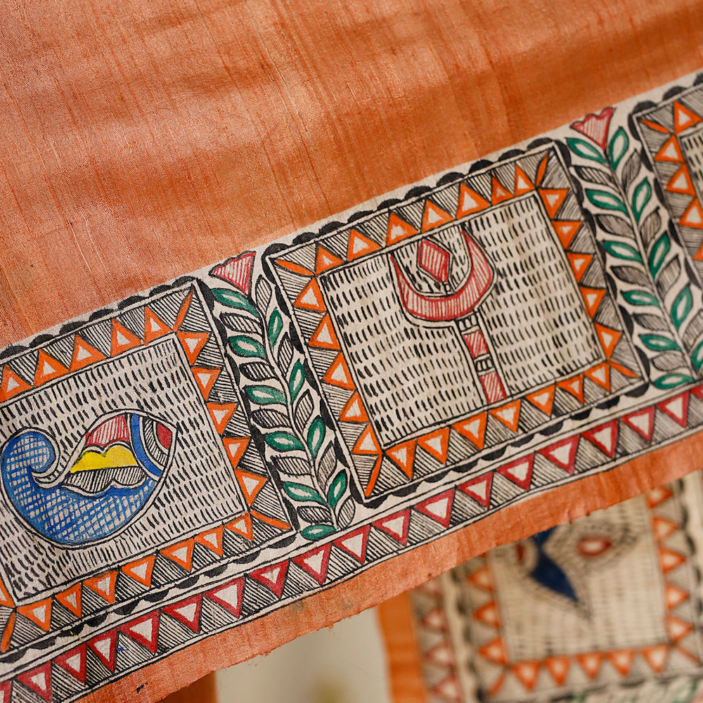 Madhubani Hand-Painted Shiv Parvati Tussar Silk Saree