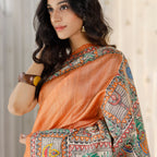 Madhubani Hand-Painted Shiv Parvati Tussar Silk Saree
