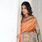 Madhubani Hand-Painted Shiv Parvati Tussar Silk Saree
