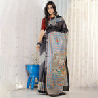 Madhubani Hand-Painted Radha Krishna Tussar Silk Saree