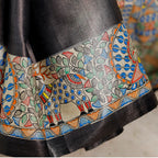 Madhubani Hand-Painted Radha Krishna Tussar Silk Saree