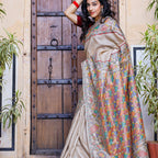 Madhubani Hand-Painted Matasya Tussar Silk Saree