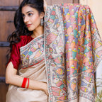 Madhubani Hand-Painted Matasya Tussar Silk Saree