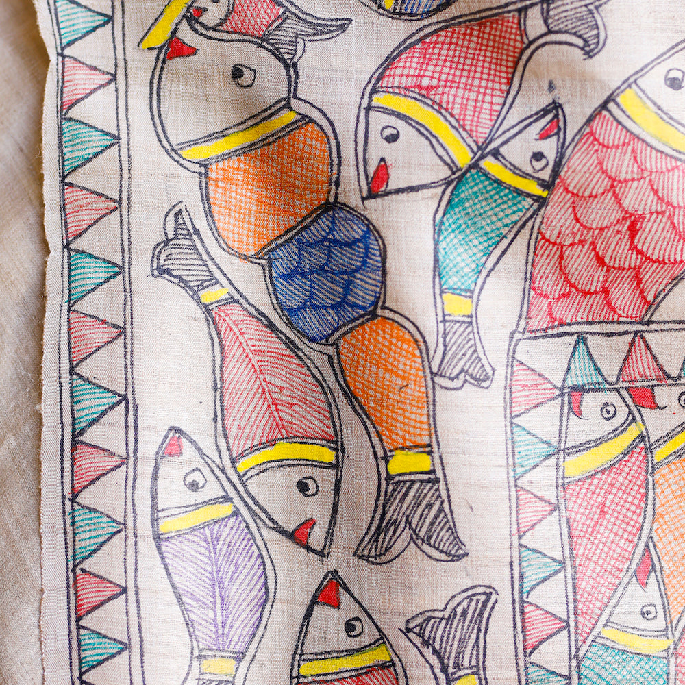Madhubani Hand-Painted Matasya Tussar Silk Saree