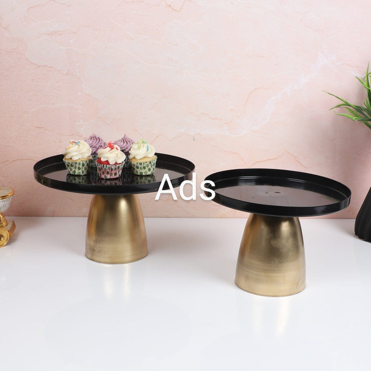 Amaya Decors Black & Gold Cake Platter Set of 2 | Gold | Iron with Powder Coating
