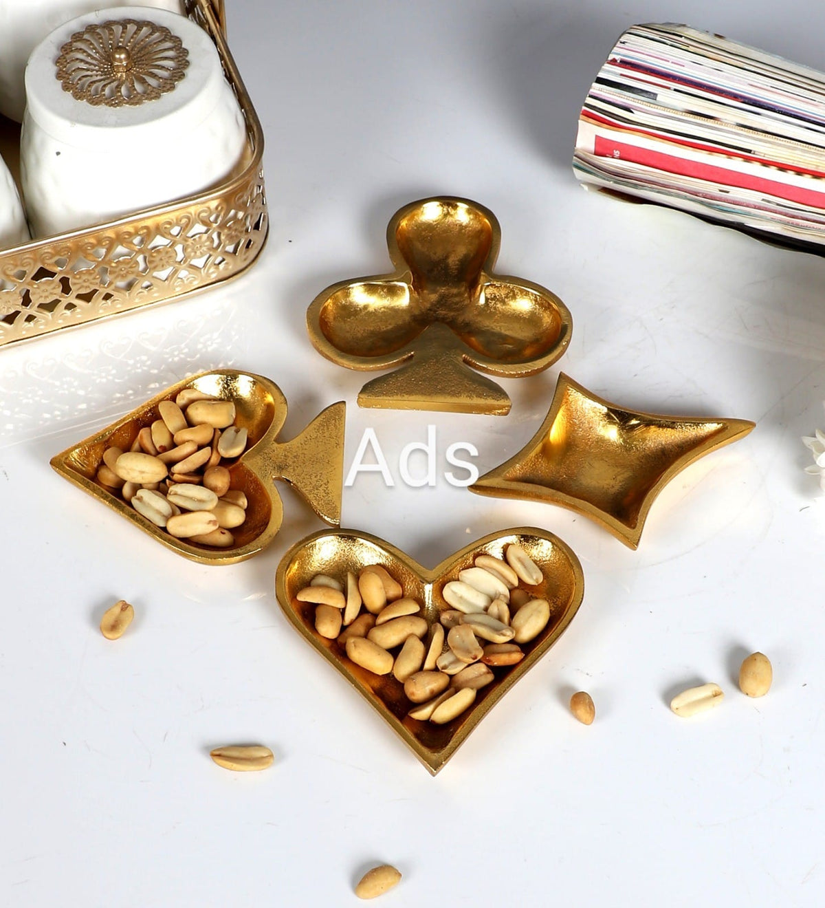 Amaya Decors Cards Platter Set of 4 | Gold | Aluminium