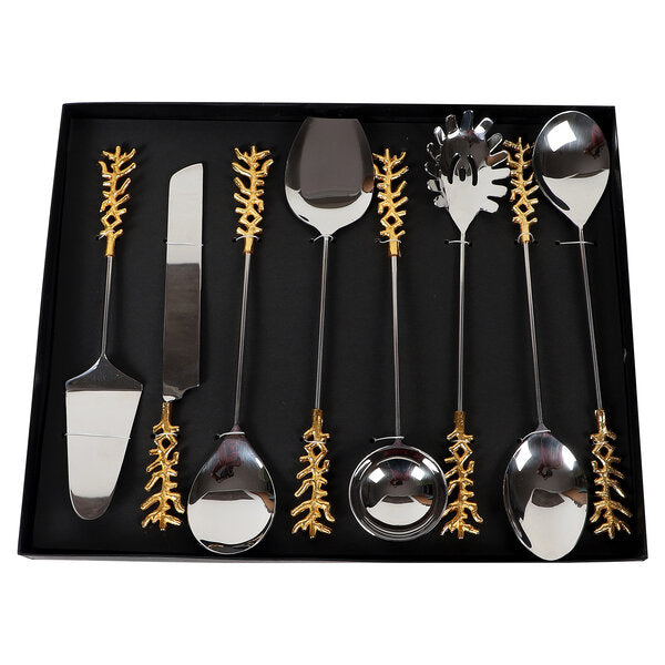 Amaya Decors Gold Stem & Silver Steel Serving Set of 8 | Gold | Aluminium & Steel
