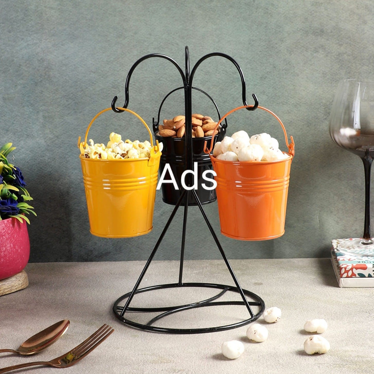 Amaya Decors Hanging Bucket Platter Set of 3 | Multicolor | Iron with Powder - Coating