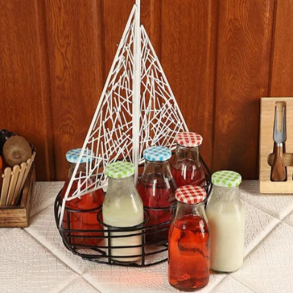 Amaya Decors Ship Shape Mocktail Platter with Glass Bottles
