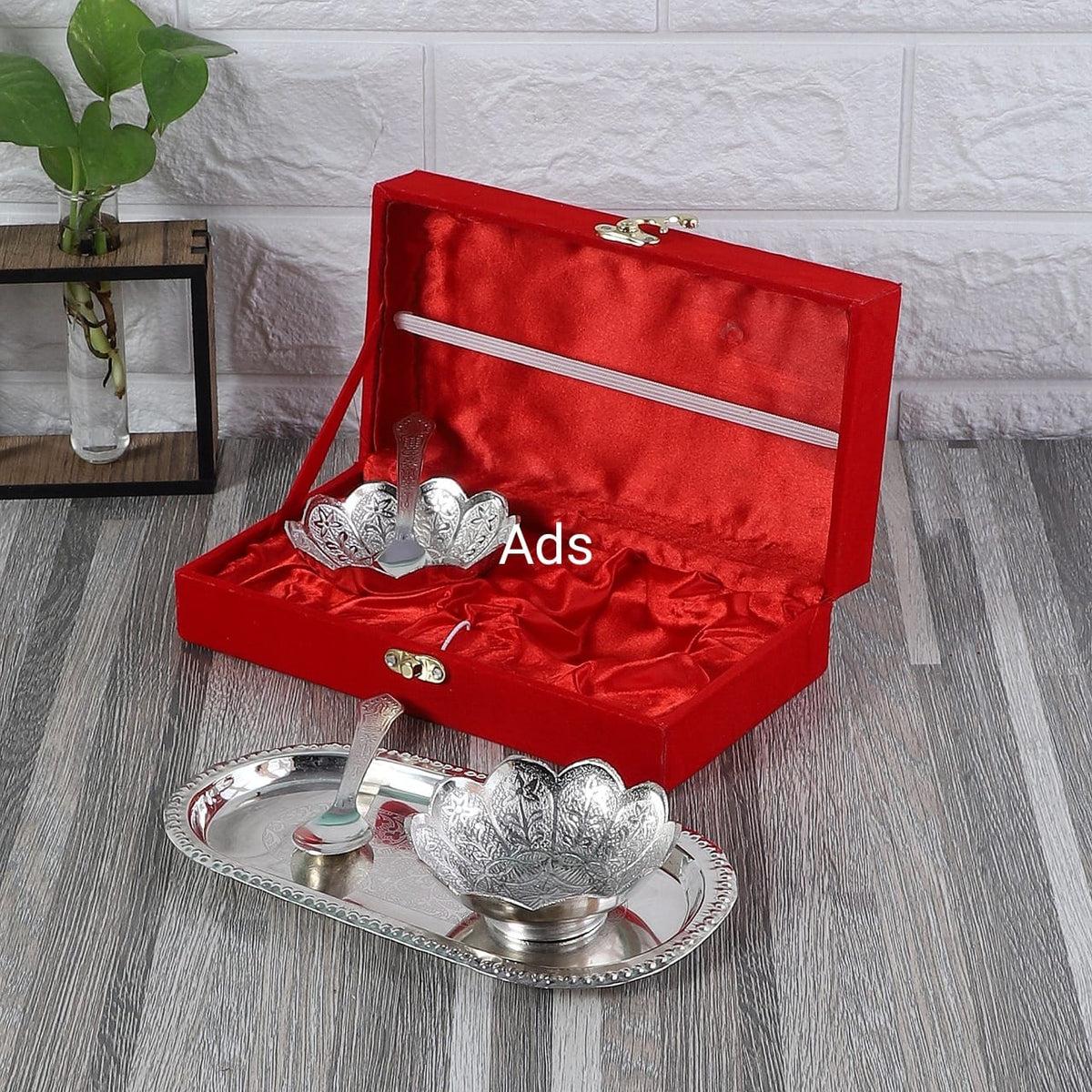 Amaya Decors Silver Aluminium Bowl with Spoon
