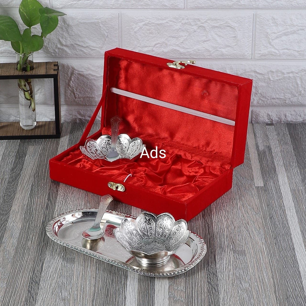 Amaya Decors Silver Aluminium Bowl with Spoon